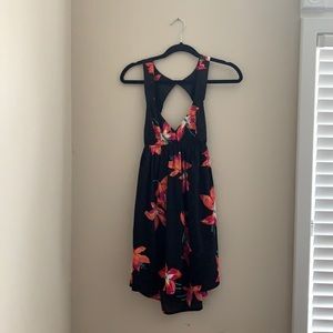 Roxy Black-Hibiscus Empire Waisted Cut Mini